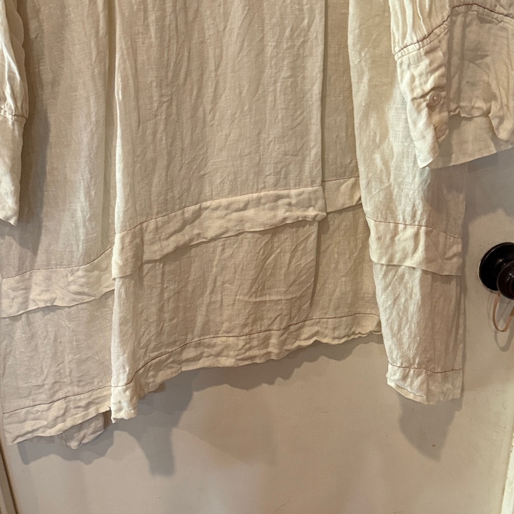 Vintage Magnolia Pearl sheer linen Cream Long Sleeve Dress - Picture 5 of 10